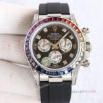 Swiss Replica Rolex Rainbow Daytona Black Face With Diamonds Oysterflex Strap Watch (1)_th.jpg